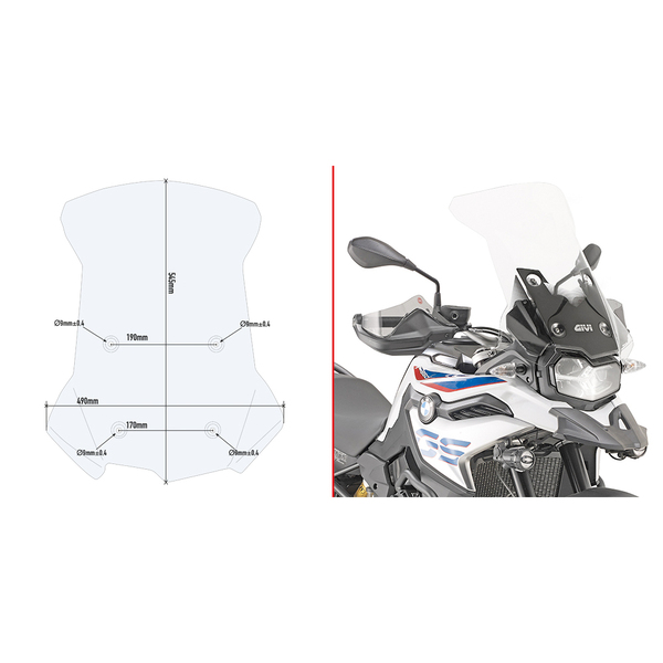 Givi Parabrisas Específico Transparente - (Kit de instalcion incluido ) BMW F750 GS (18-23) / F800GS (24)