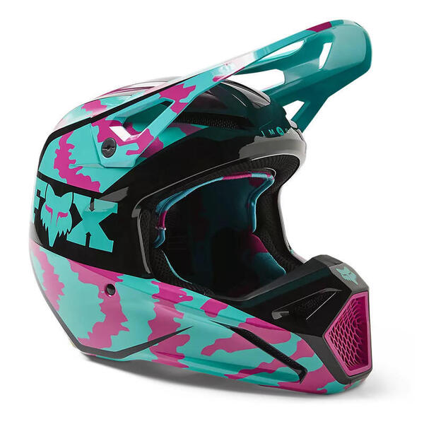 Fox Casco Moto V1 Nuklr Celeste/Rosado Fox