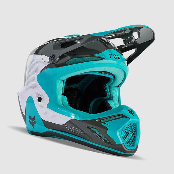 Fox Casco Moto V3 Revise Celeste Fox